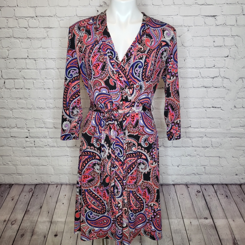Liz Claiborne Paisley Print Wrap Style Dress Size M